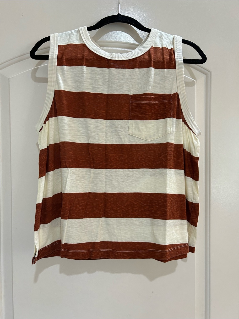 Evereve Cream and Brown Striped Pocket Tank